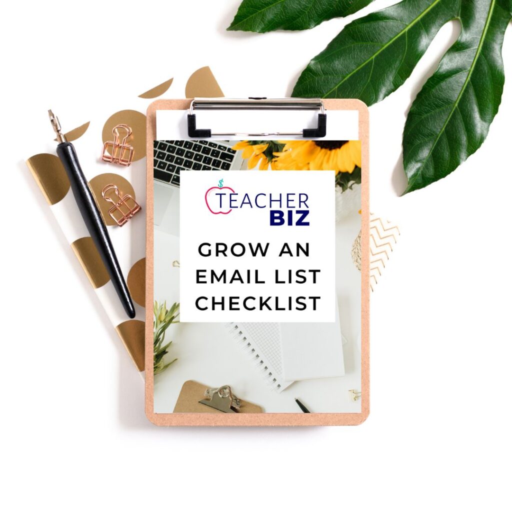 clipboard holding paper with text "Grow an Email List Checklist"